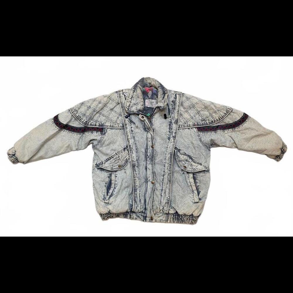 Vintage The Incrowd Collection Heavy Denim Jacket Aztec Geometric Pattern Large